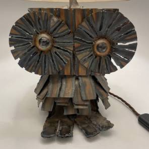 A Brutalist Metal Owl Lamp